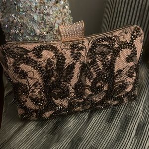 Nude beaded evening bag